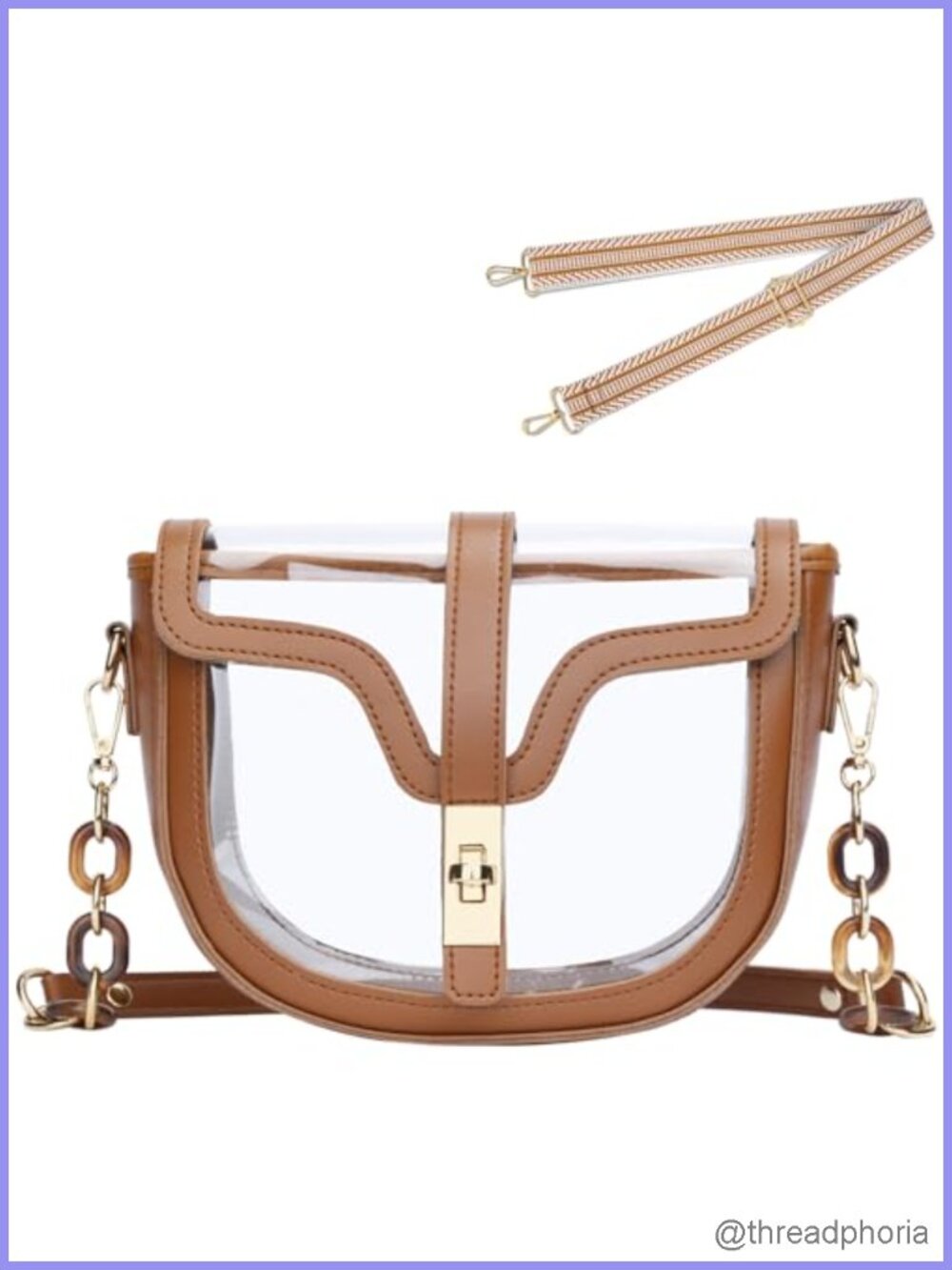 Clear Crossbody Bag Stadium Approved PVC Vegan Leather with Removable Straps
